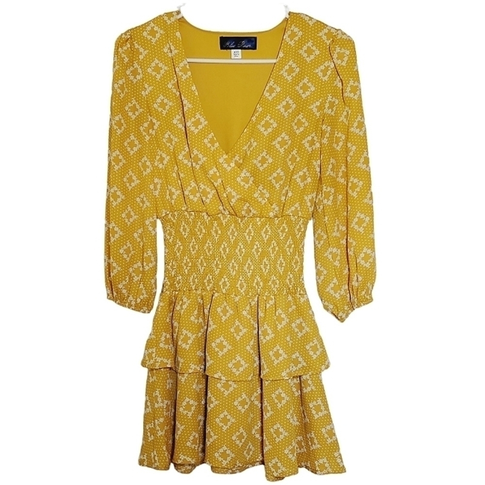 7208 * Blue Rain Layered Ruffle Mini Dress Yellow White Size XXS